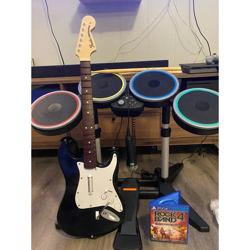 Rock Band 4 PS4 PS5 Wireless band Bundle Fender Guitar Drum Mic Game PlayStation